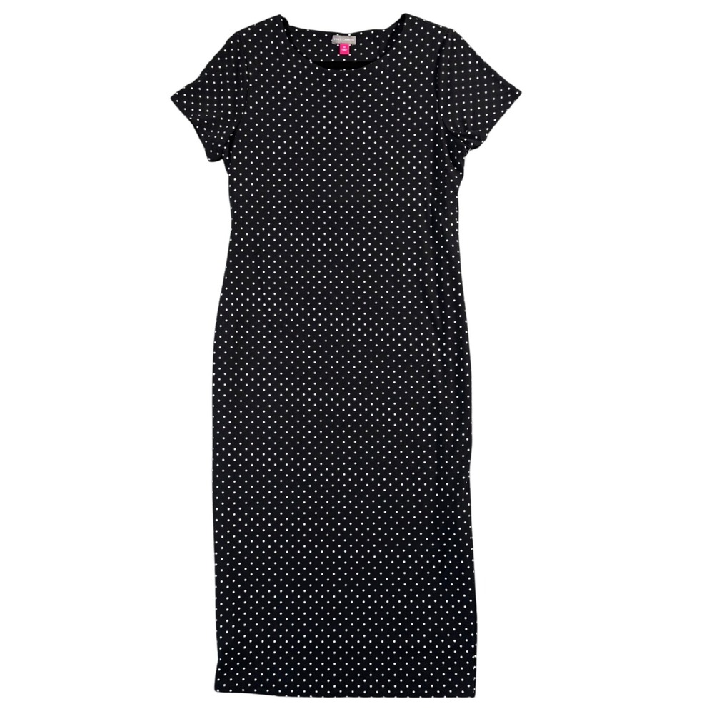 Vince Camuto Polka Dot Sheath Dress Womens M Black White Midi Retro Classic